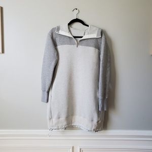 SACAI | Gray Long Sleeve Quarter Zip Sweatshirt Dress | 1